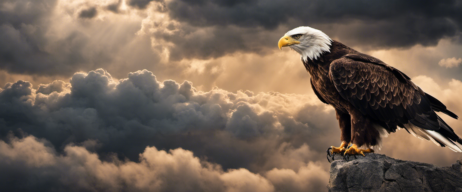 Eagle soaring above storm clouds