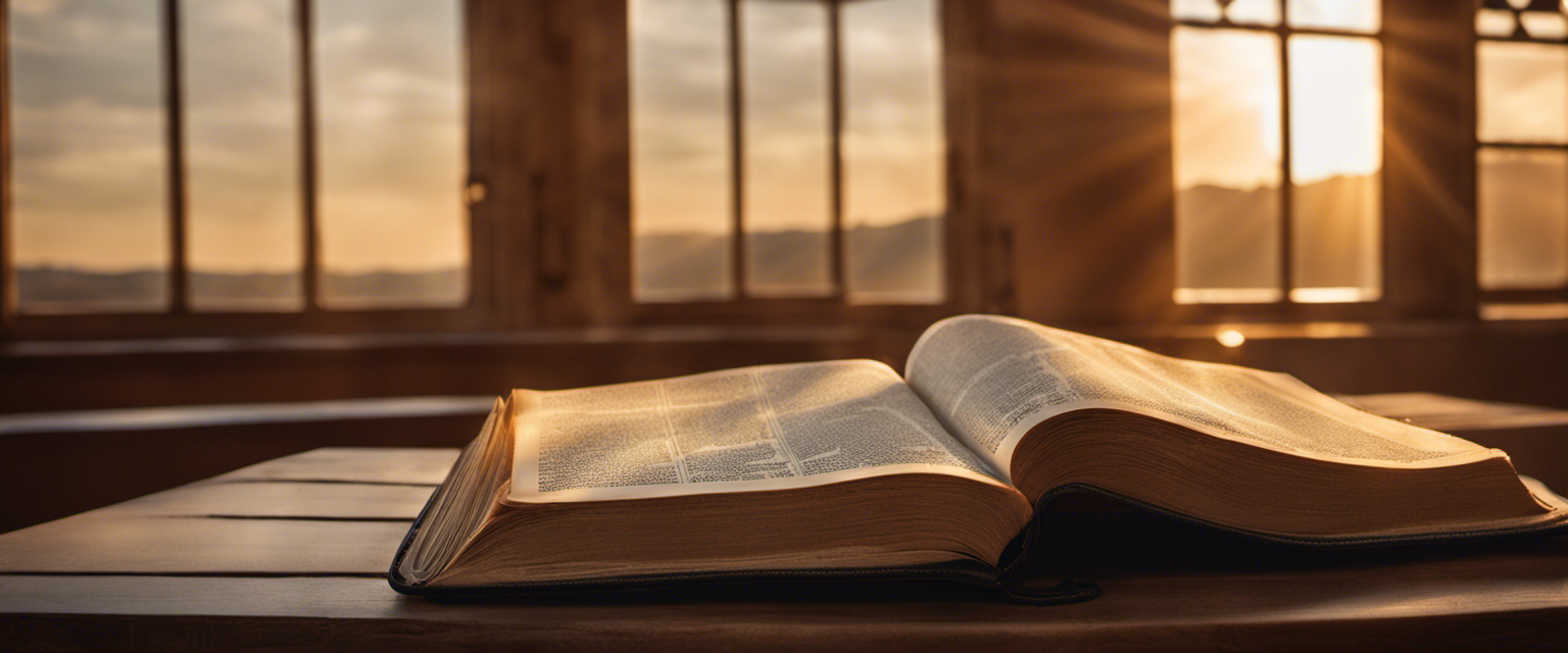 An open Bible bathed in warm, gentle sunlight