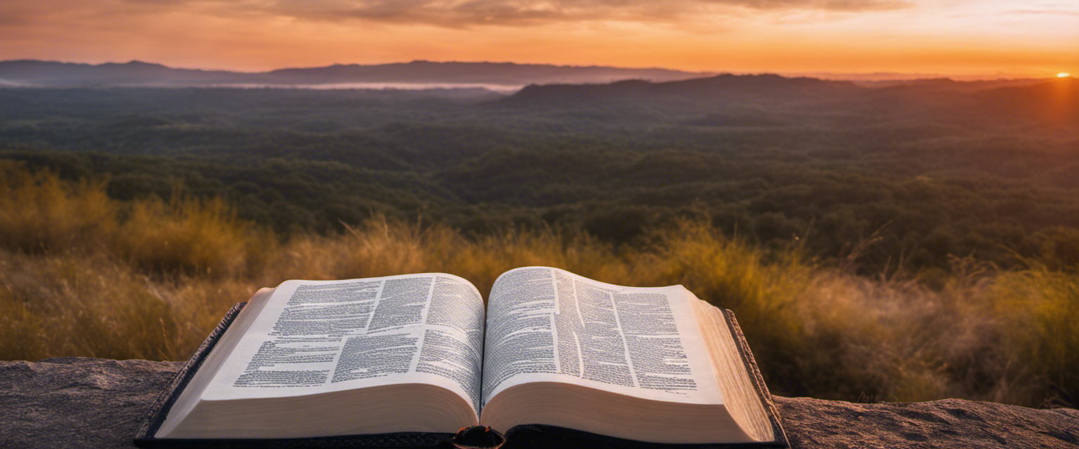 Bible with a serene sunset background