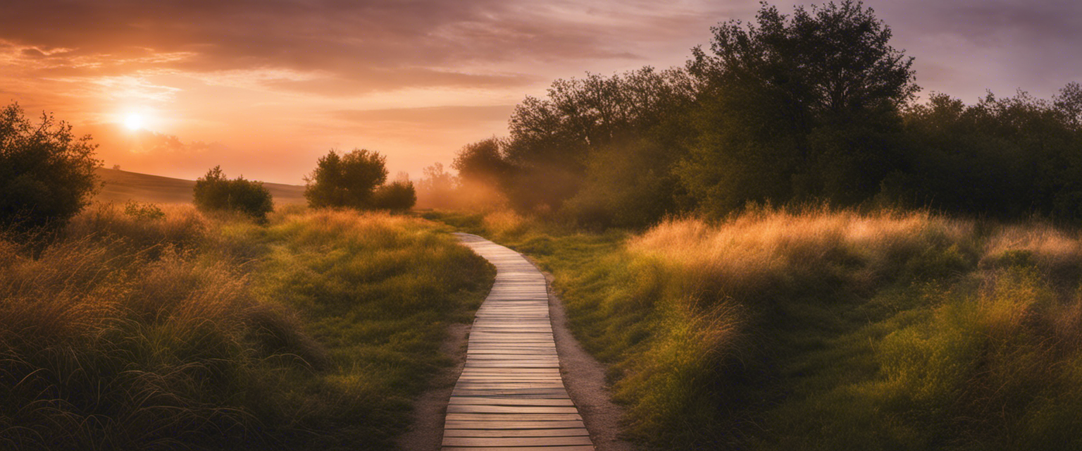 A serene path illuminated by the soft glow of dawn