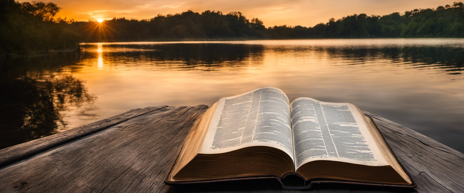 An open Bible amidst a serene backdrop