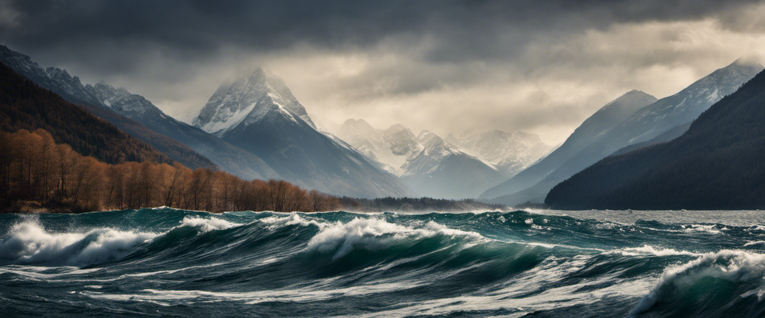 Mountain amidst turbulent waters