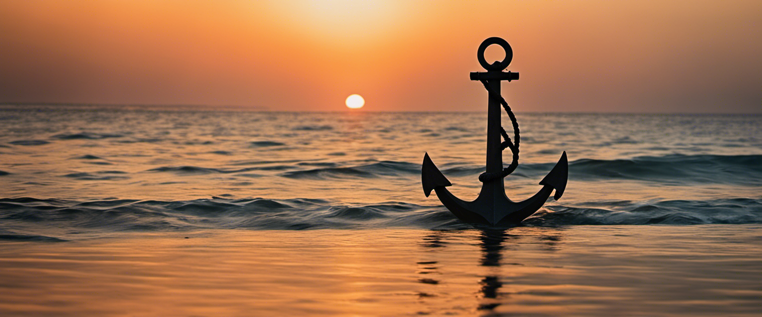 A serene ocean scene with a single anchor symbolizing faith submerged in the water