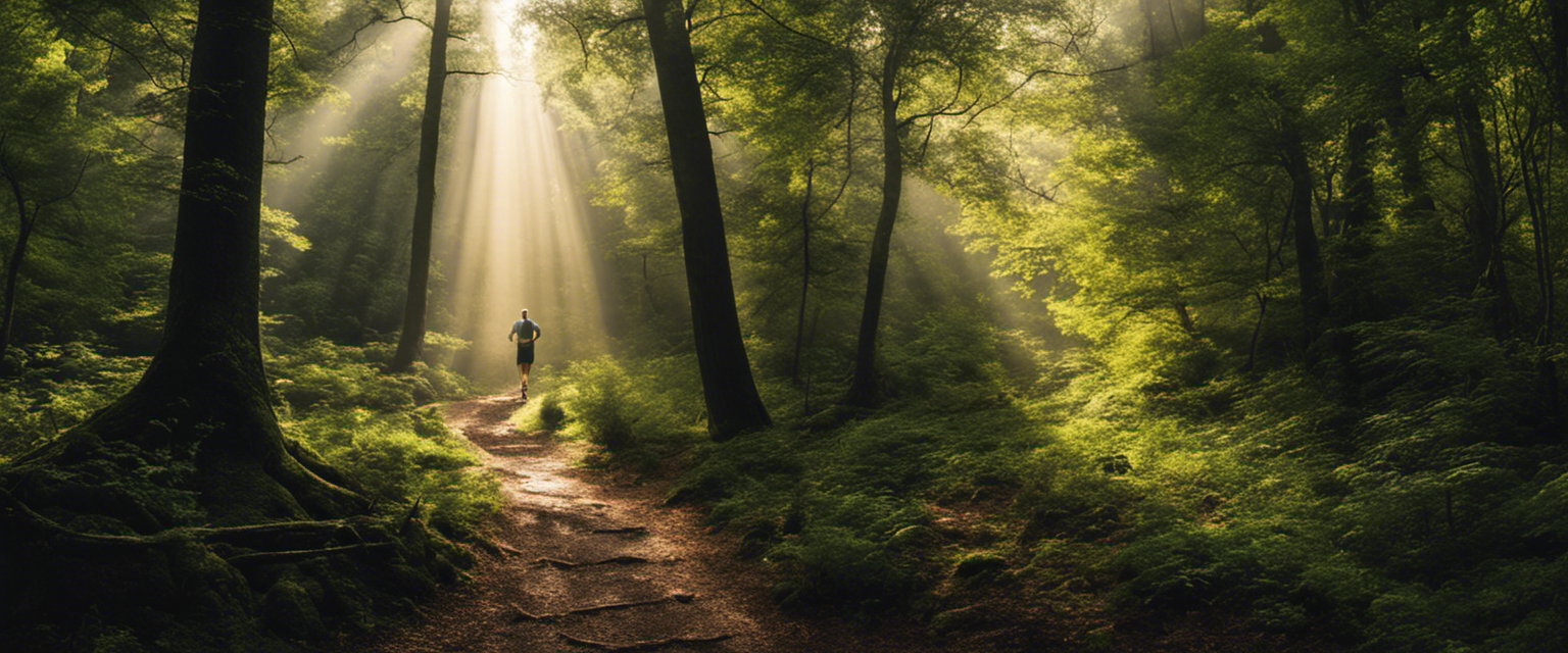 A runner's path illuminated by a beam of light