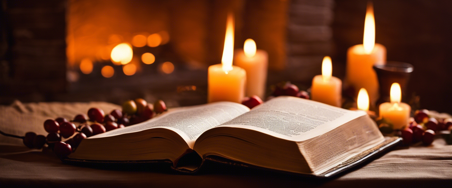 Candle illuminating scriptures