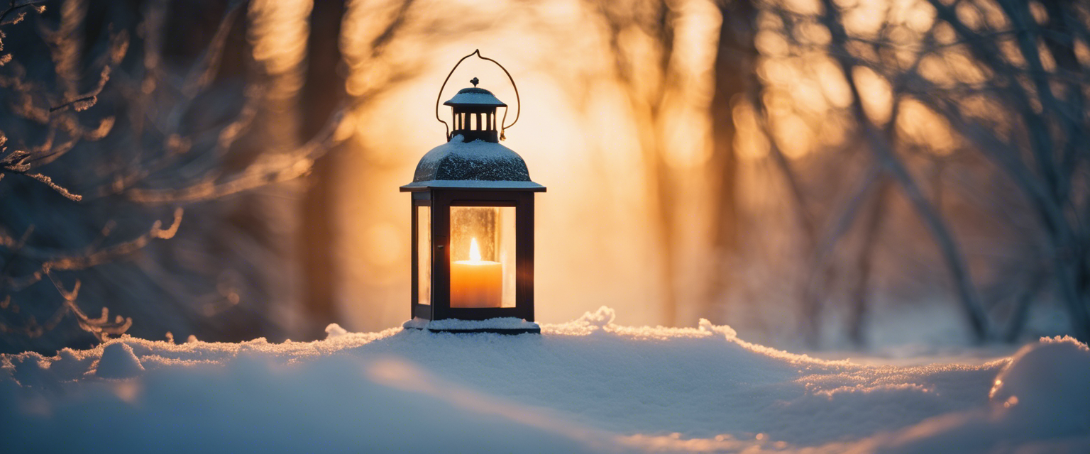 A glowing lantern illuminating a frosty path