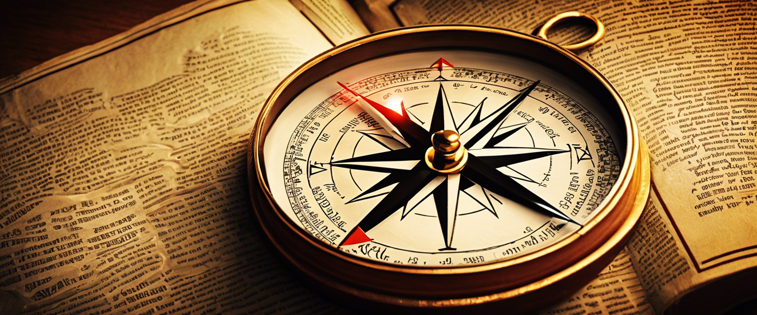 A radiant compass pointing towards a verse from the Bible