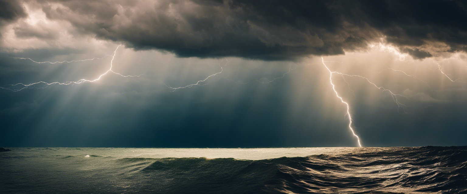 A ray of sunlight breaking through stormy clouds