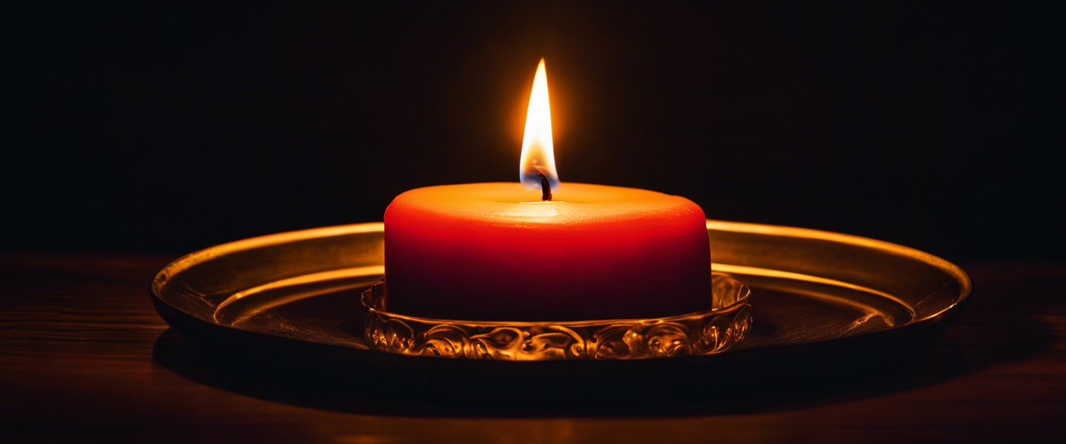 A serene image of a small candle burning brightly in the dark