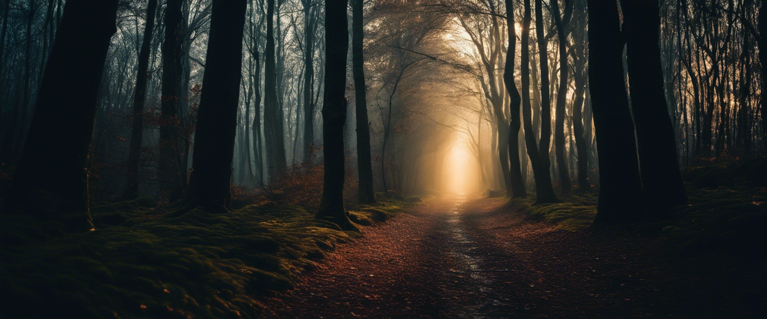 A soft glow illuminating a path through a dark forest