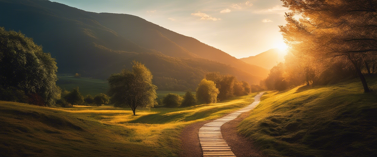 A radiant light illuminating a path through a serene landscape