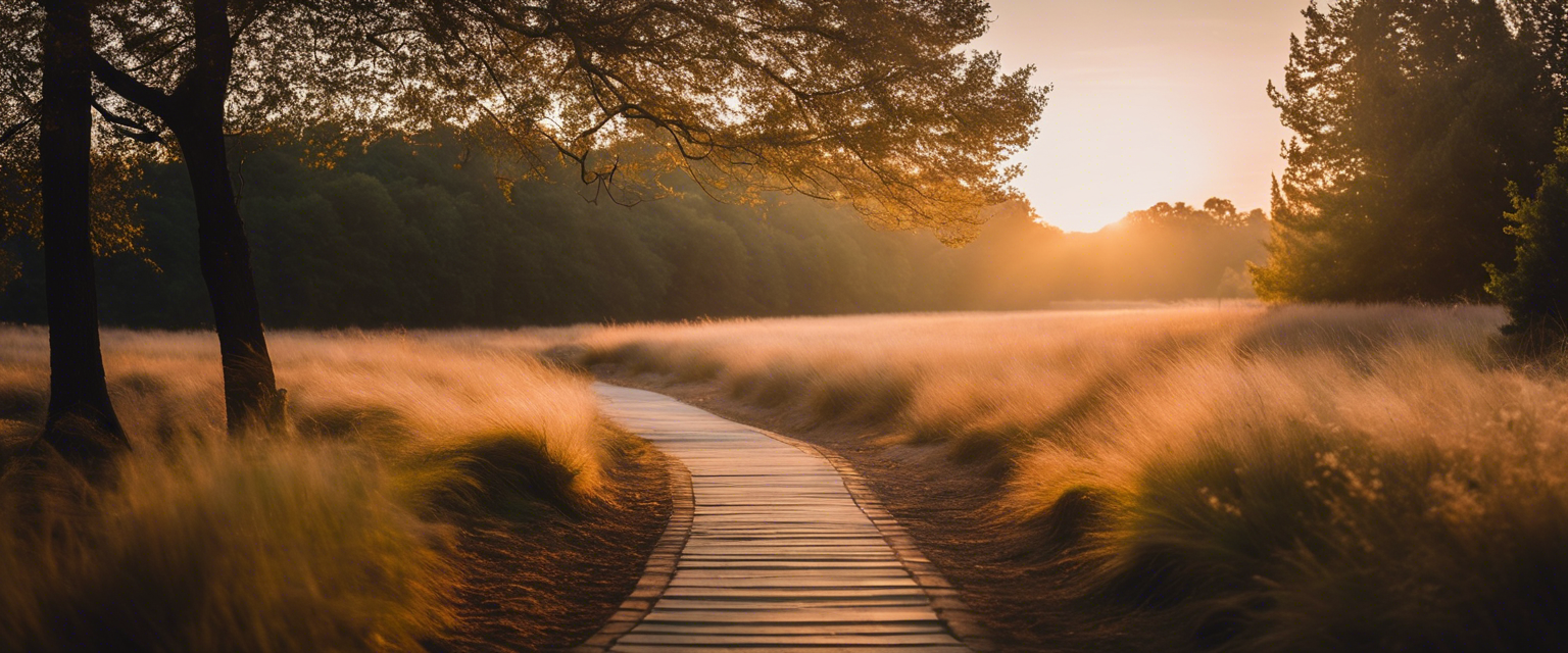 A path illuminated by the soft light of dawn