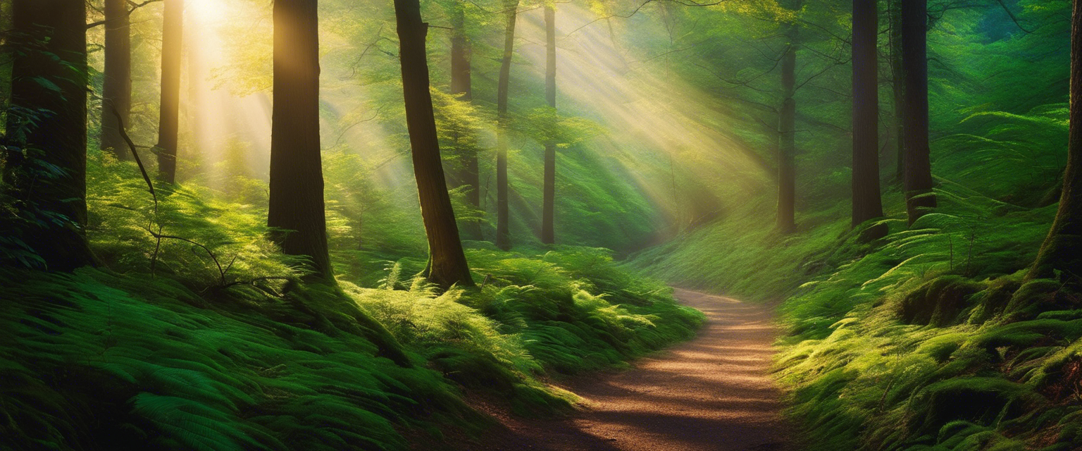 Alt Text: A luminous path in a serene forest