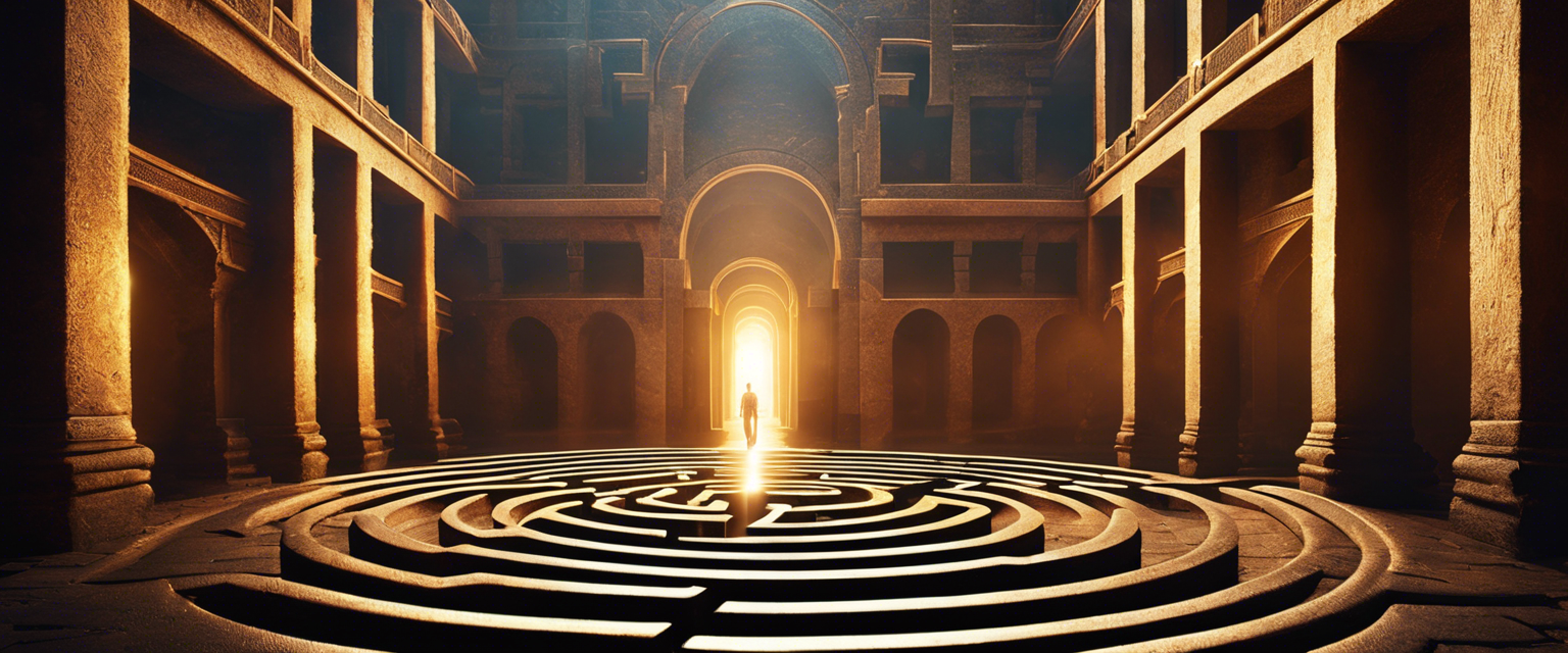 A radiant light at the end of a labyrinth