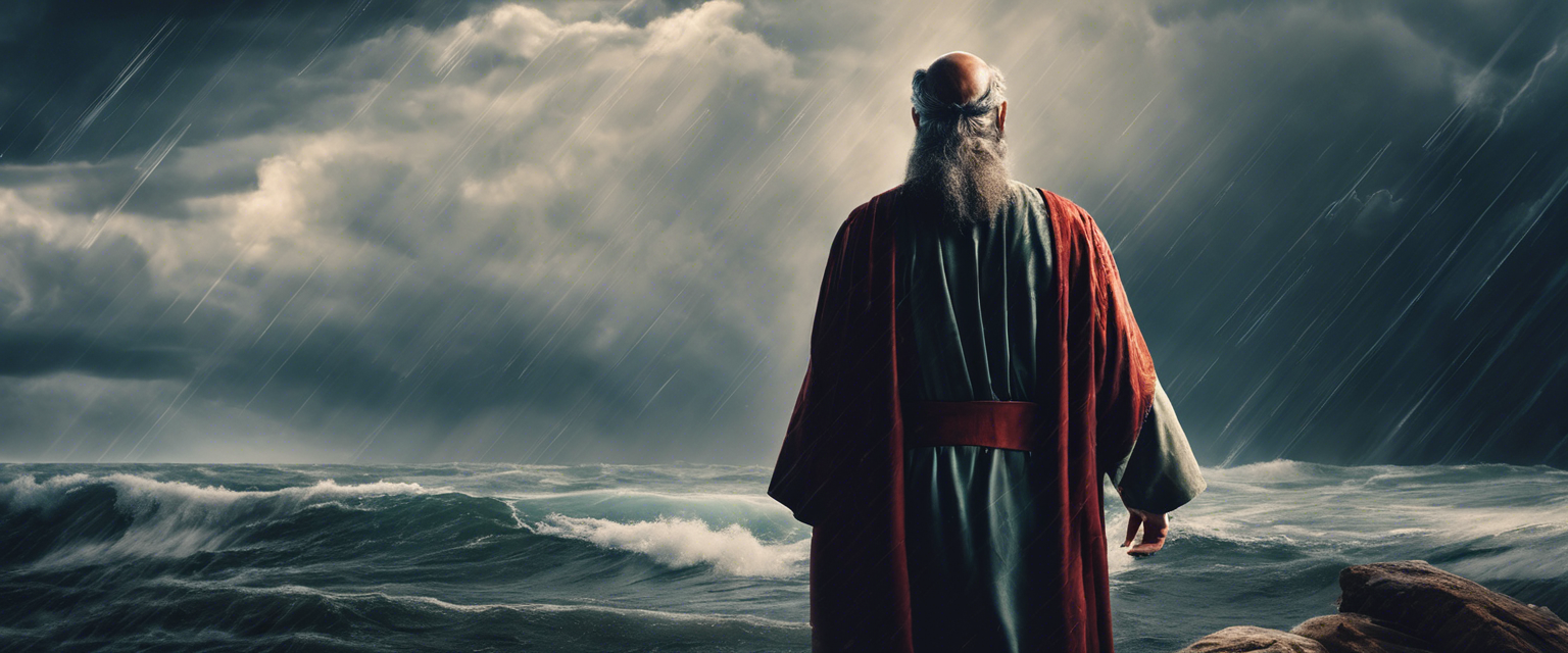 Apostle Paul standing firm amidst a storm